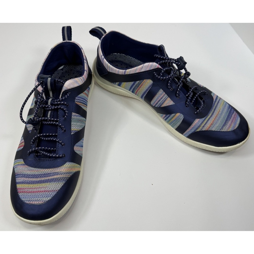 Lands' End Water Shoes Women's 7.5 Navy Striped Quick Dry Drain Sole Beach Wear - Picture 1 of 10